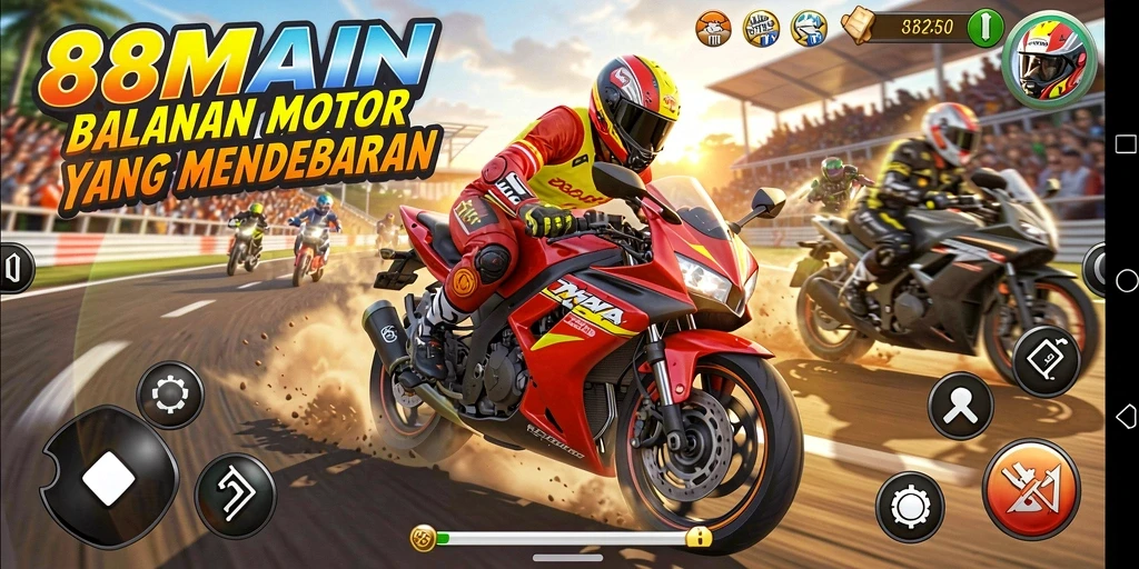 Tampilan gameplay balapan motor yang intens dan mendebarkan.