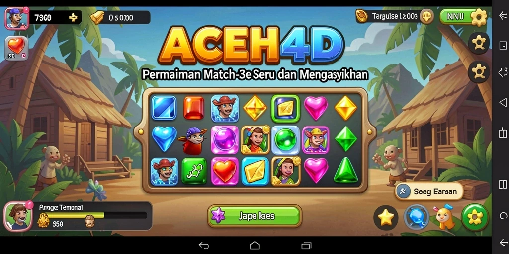Screenshot menampilkan gameplay seru dalam ACEH4D dengan permata berwarna-warni.