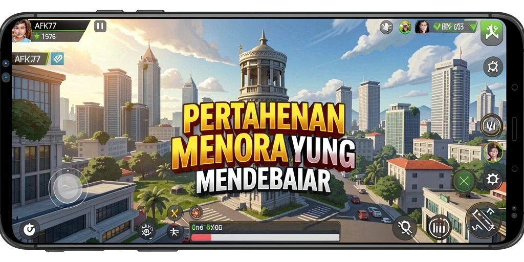 Tampilan seru dari gameplay AFK77 dalam mode Tower Defense.