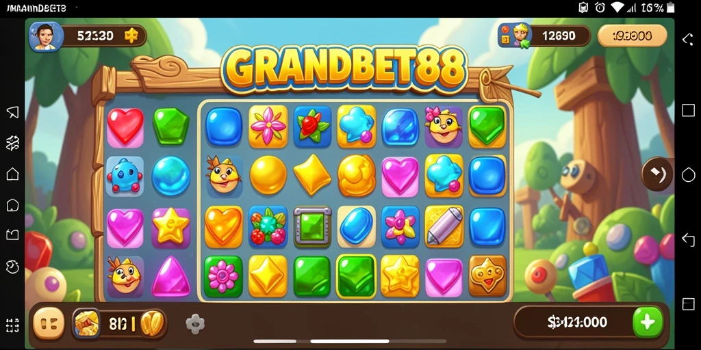 Tampilan gameplay seru dalam permainan Match-3 GRANDBET88.