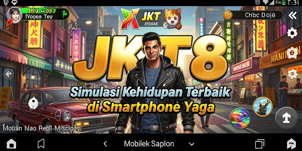 Screenshot JKT8 menampilkan karakter yang sedang berinteraksi dalam gameplay Simulation.