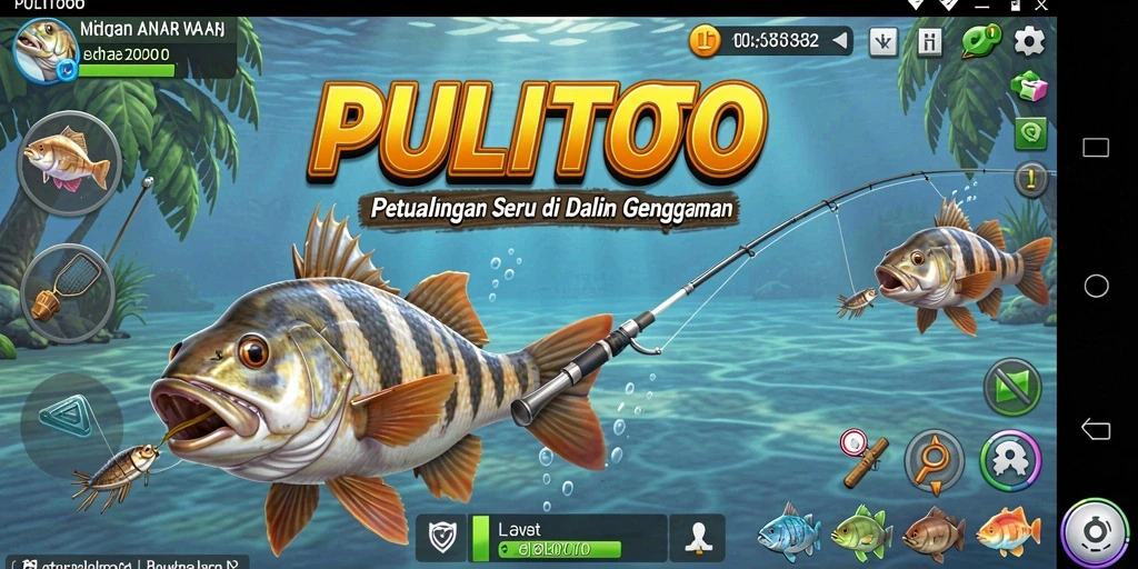 Tampilan gameplay PULITOTO dengan suasana memancing yang realistis.