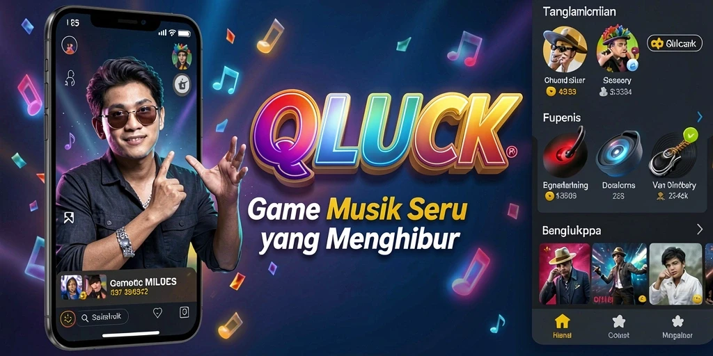 Tampilan gameplay QGLUCK dengan ritme musik yang mendebarkan.