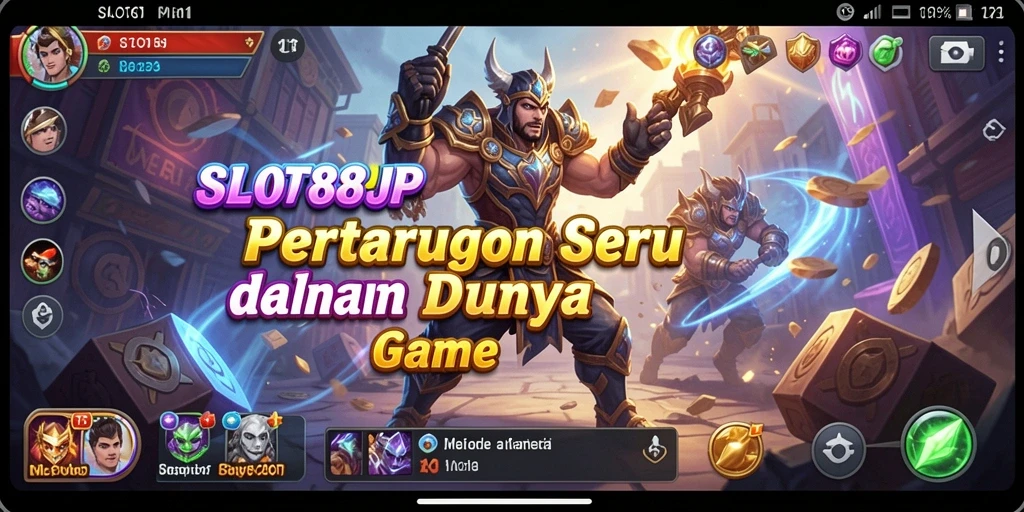 Screenshot utama SLOT88JP menampilkan pertarungan intens karakter di arena.